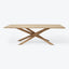 Modern wooden table with sleek design and stylish X-shaped base.