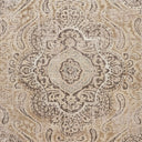 Close-up of a vintage rug with intricate symmetrical floral design.