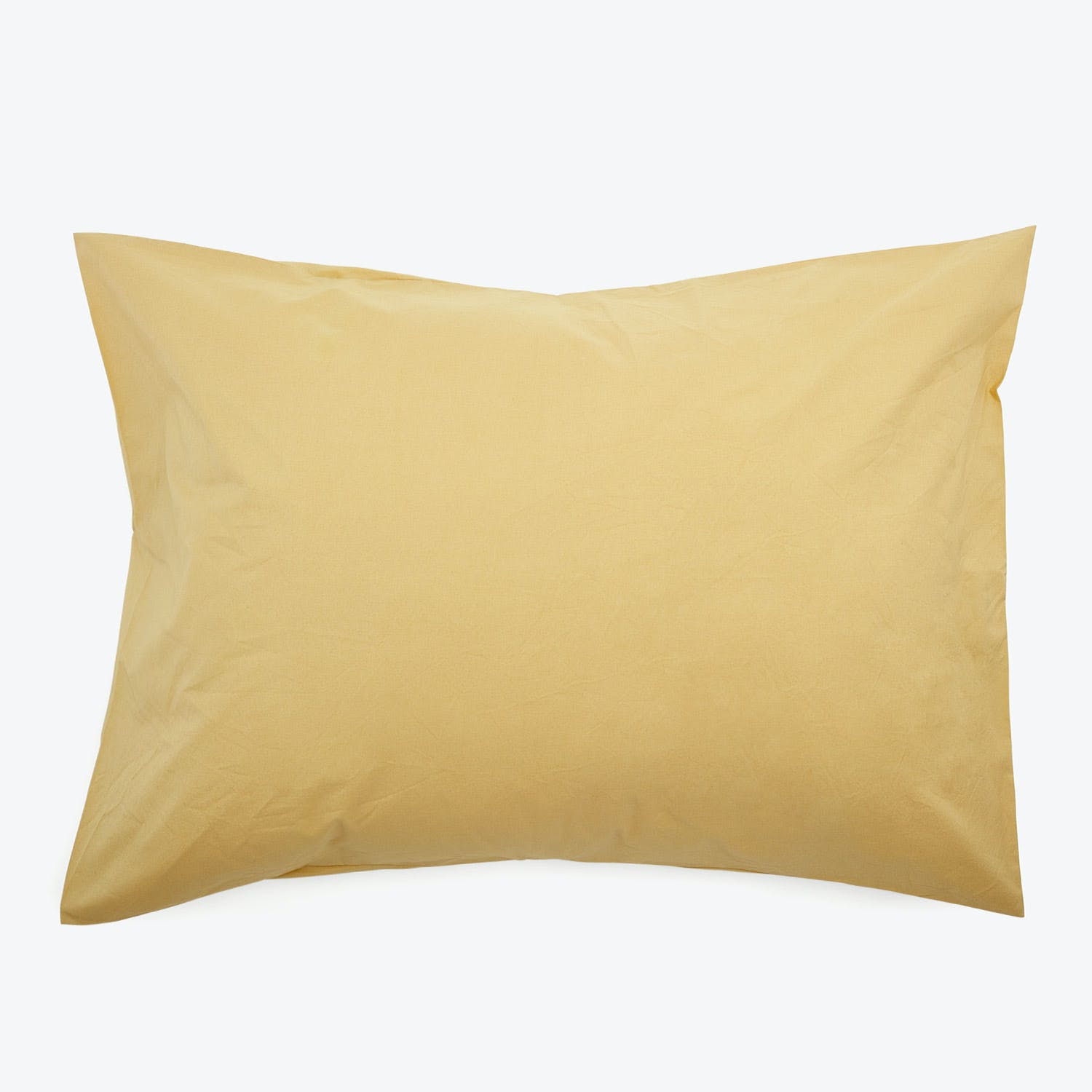 Plain yellow pillow with matching pillowcase, soft and fluffy.