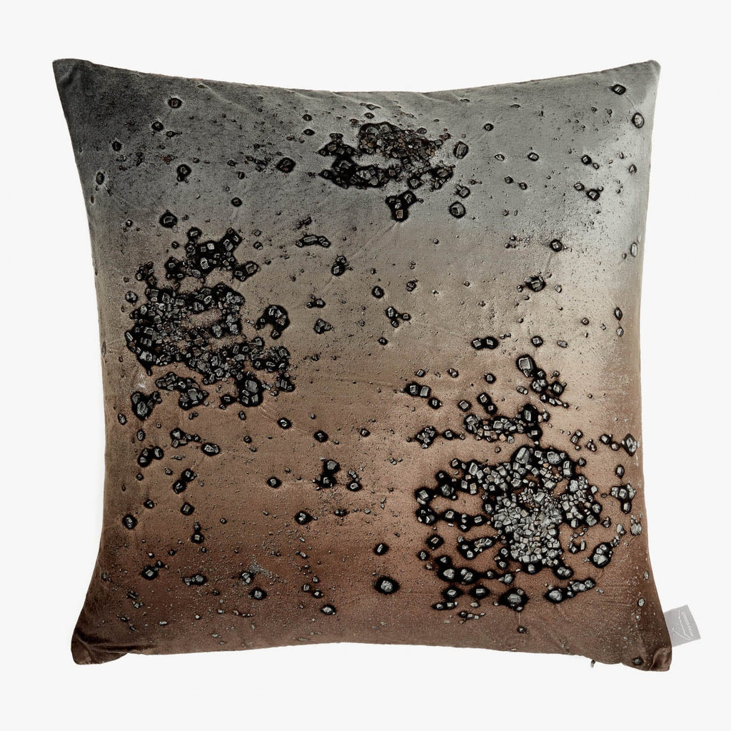 Abstract gradient throw pillow with metallic droplet embellishments