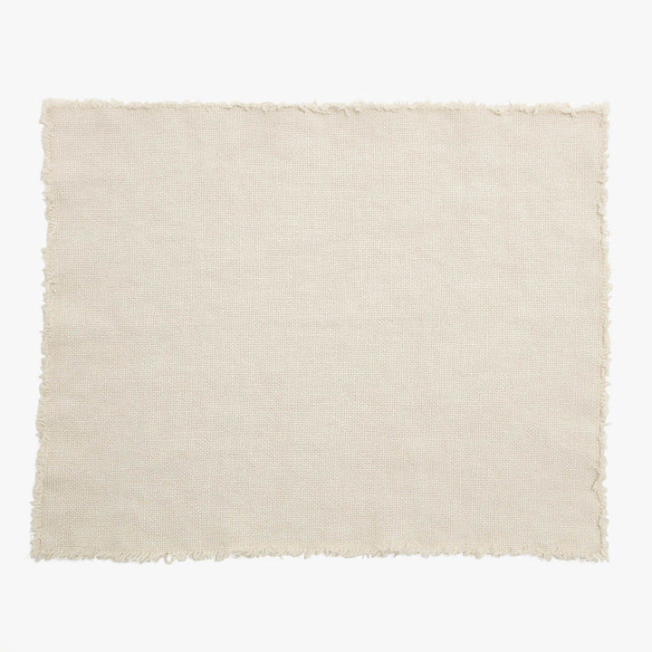 Square piece of frayed fabric with plain weave texture