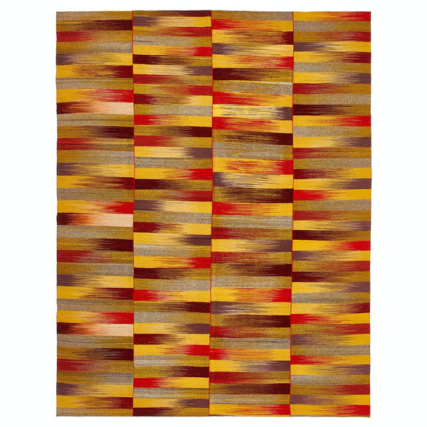 Abstract textile design with vertical stripes in vibrant autumnal colors.