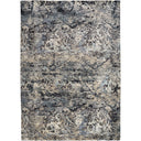 Contemporary distressed area rug with abstract weathered design and mix of colors.