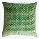 Square decorative pillow with textured green circles for home décor.