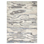 Abstract rug with distressed texture in shades of gray and black