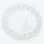 Elegant white plate with textured surface and ruffled rim design.