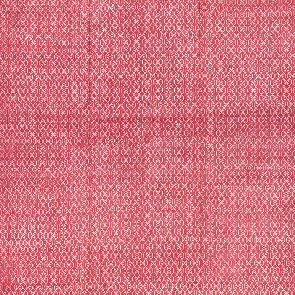 Densely packed lace-like pattern on red background creates ornateness.