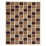 Rectangular beige and brown checkerboard rug with clean white border.