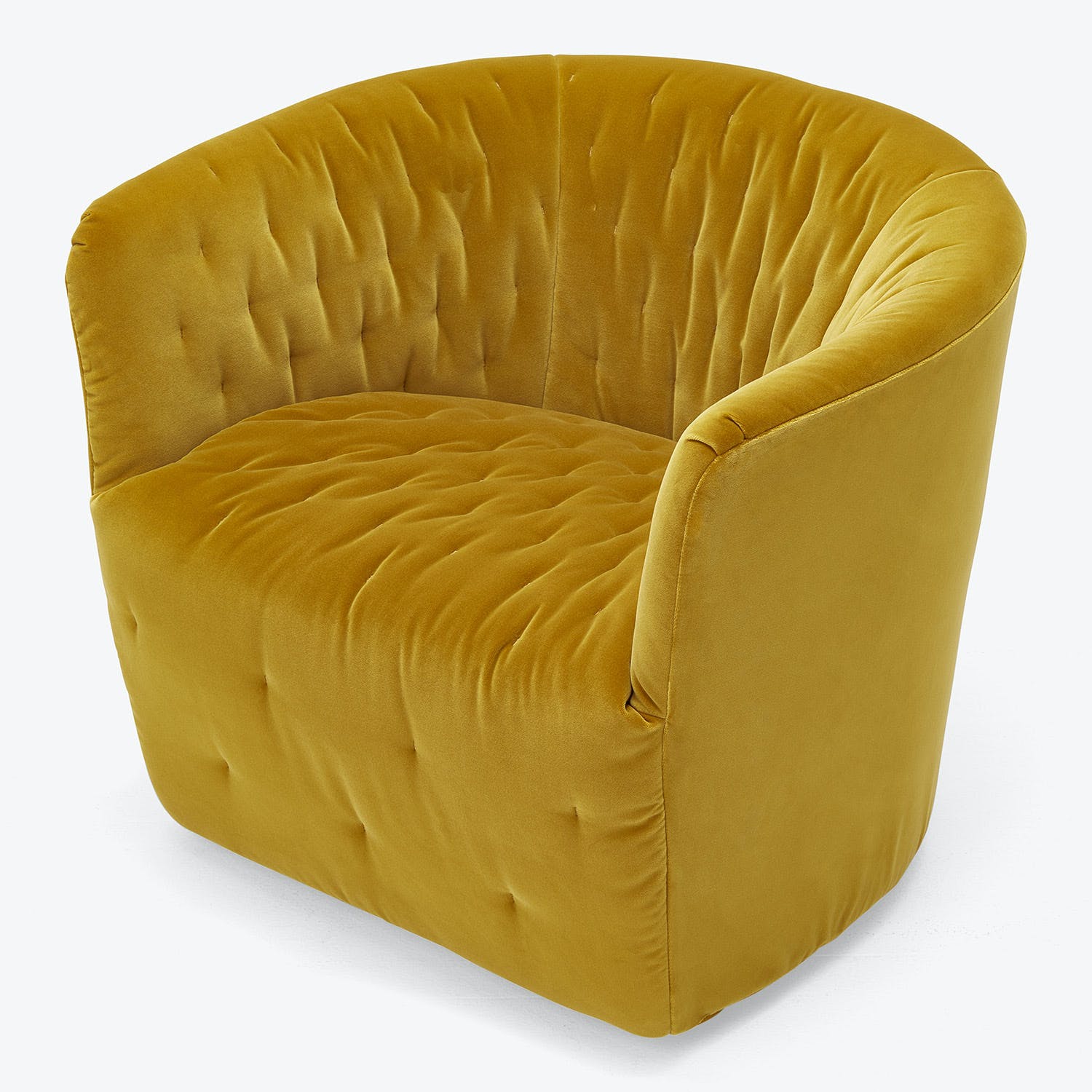 Mustard yellow velvet accent chair with tufted back and seat