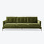 Modern olive green sofa with plush cushions and sleek design.