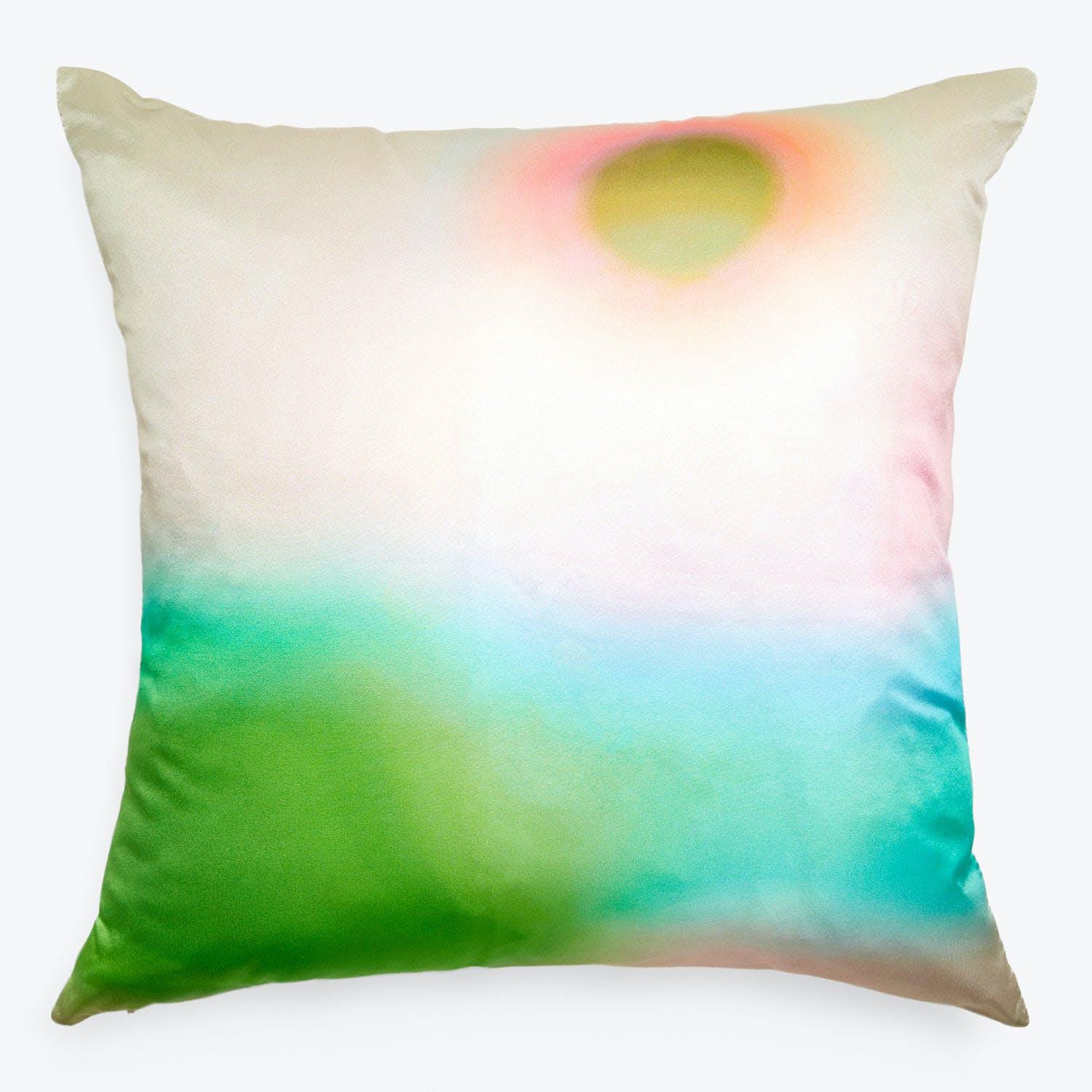 Colorful watercolor-style square pillow with a vibrant gradient design.