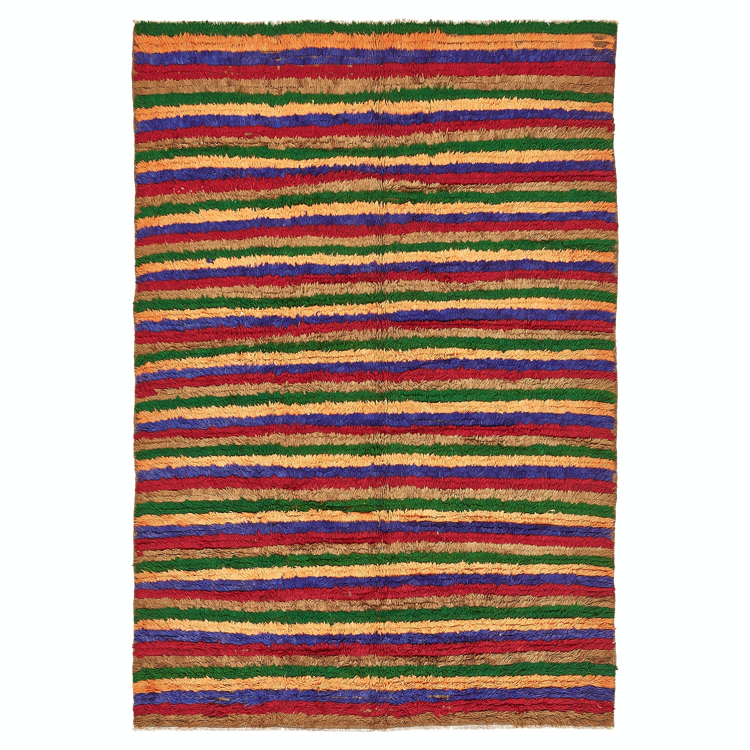 Vibrant, multicolored woven rug showcases traditional craftsmanship and bold patterns.