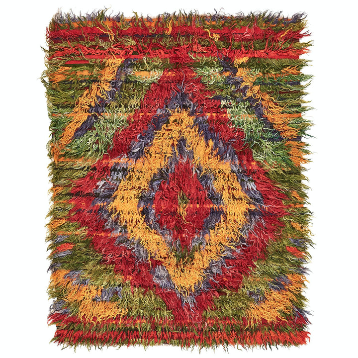 Vibrant and textured textile art with symmetrical patterns and depth