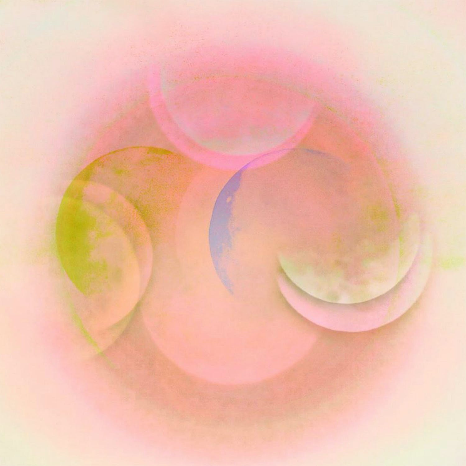 Abstract digital artwork with overlapping circles in soft colors