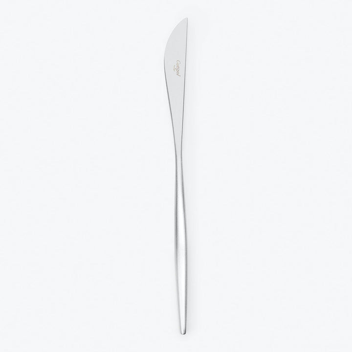 Stainless steel letter opener with sleek design and brand logo.