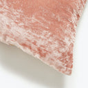 Blush pink velvet pillow with luxurious texture adds elegance to any room.