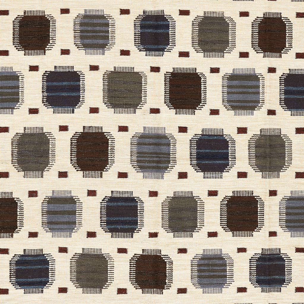 Decorative textile design with tribal motifs in earthy tones.