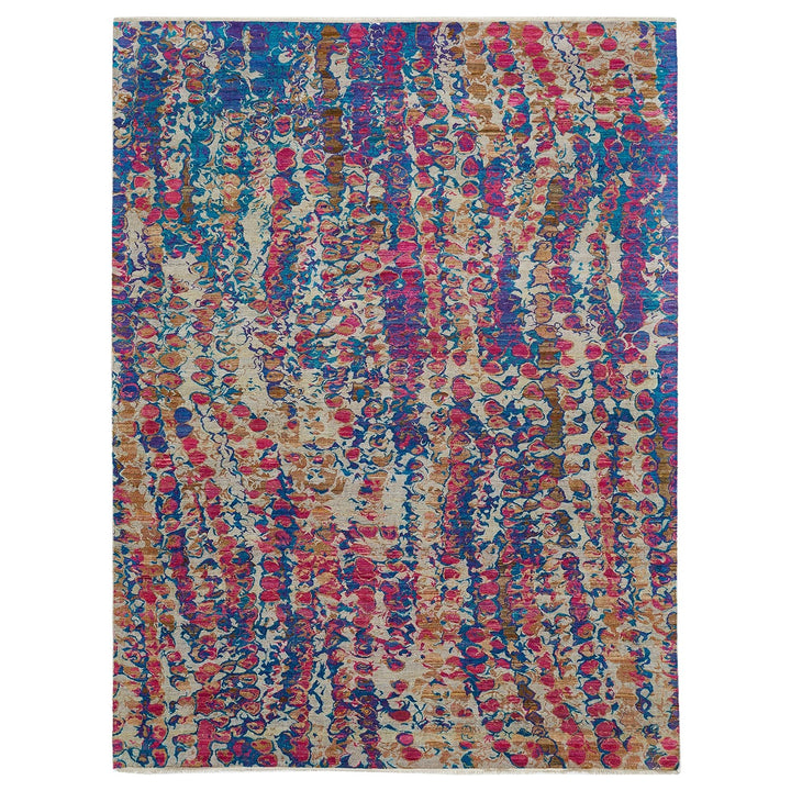 Vibrant, multicolored abstract rug adds artistic flair to any space.