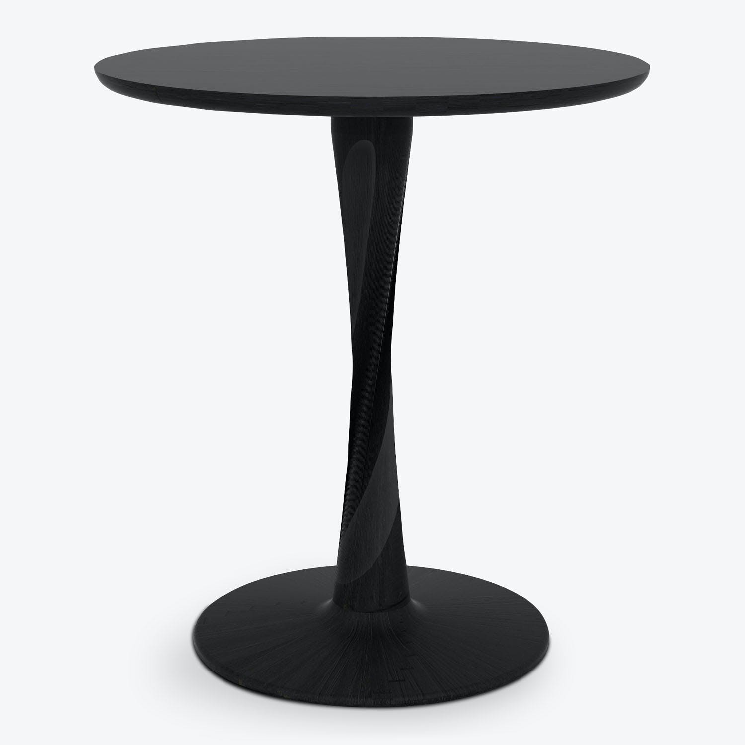 Contemporary black round table with elegant spiral support design.