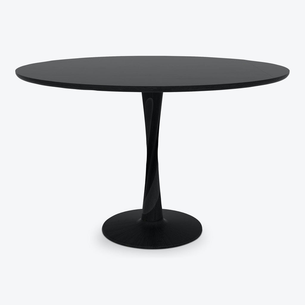 Modern, versatile black table with sleek design and sturdy base.