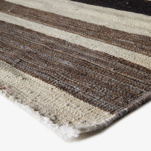Close-up view of a striped woven rug with soft texture.