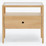 Modern wooden nightstand with clean lines and minimalist design.