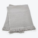 Soft and stylish, a versatile gray throw blanket with fringe.