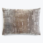 Rectangular throw pillow with abstract distressed design in shades of gray and silver.
