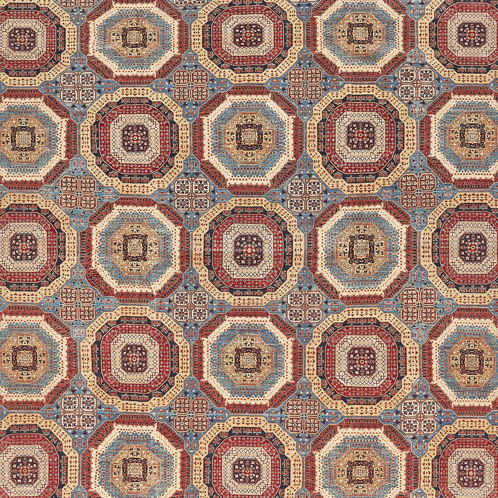 Intricate geometric pattern with rich colors inspired by traditional designs.