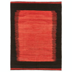 Vibrant red gradient rug with minimalist design and black border