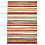 A colorful striped area rug with a casual, handcrafted look.