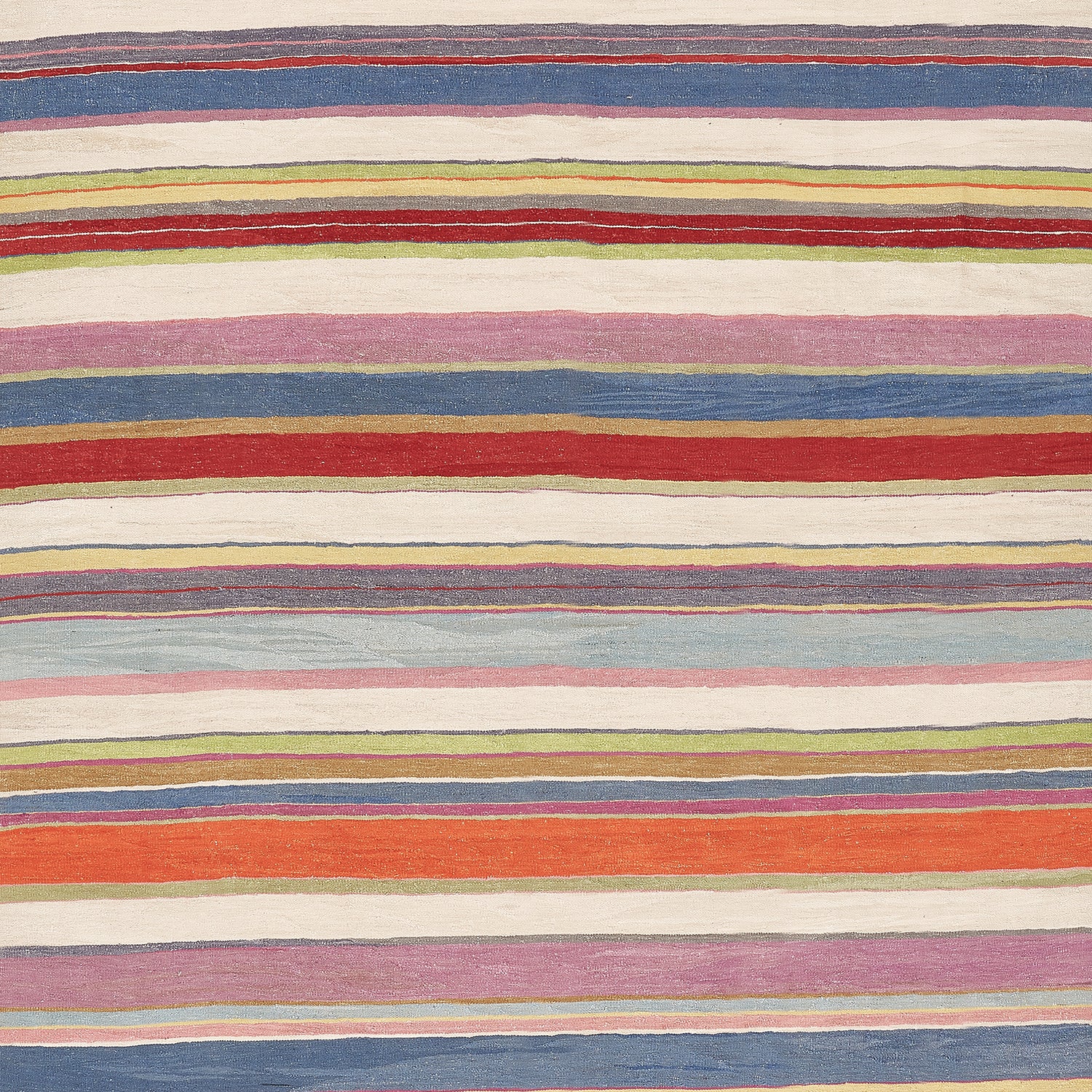 Vibrantly colored, irregularly striped textile with a woven, textured feel.