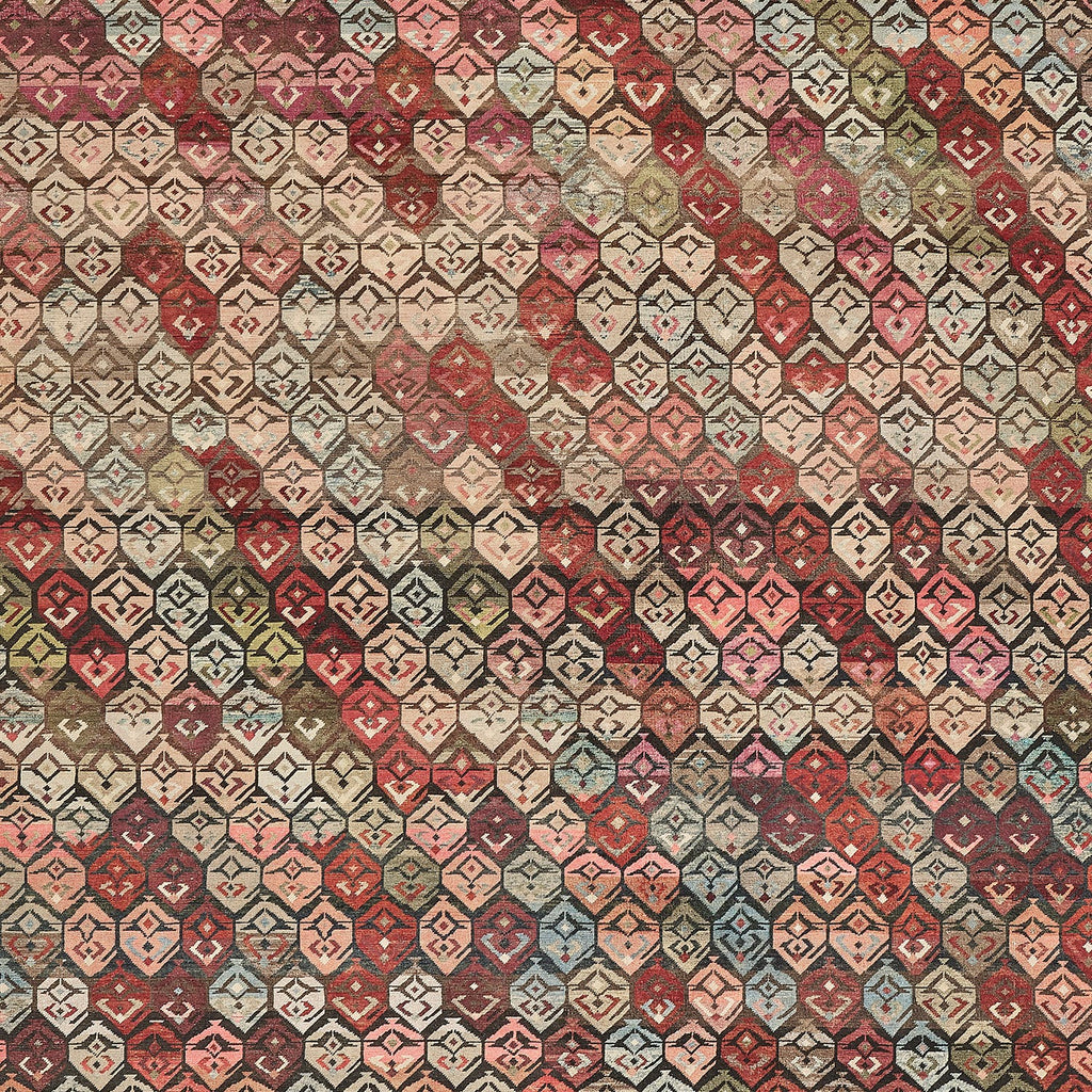 Vintage-inspired textile design with intricate diamond patterns and earthy tones.