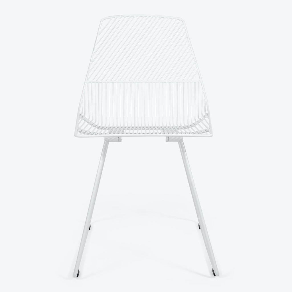 Modern white chair with minimalist design and sleek construction features.