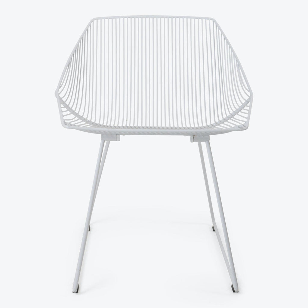 Contemporary white chair with unique slat design and metal frame