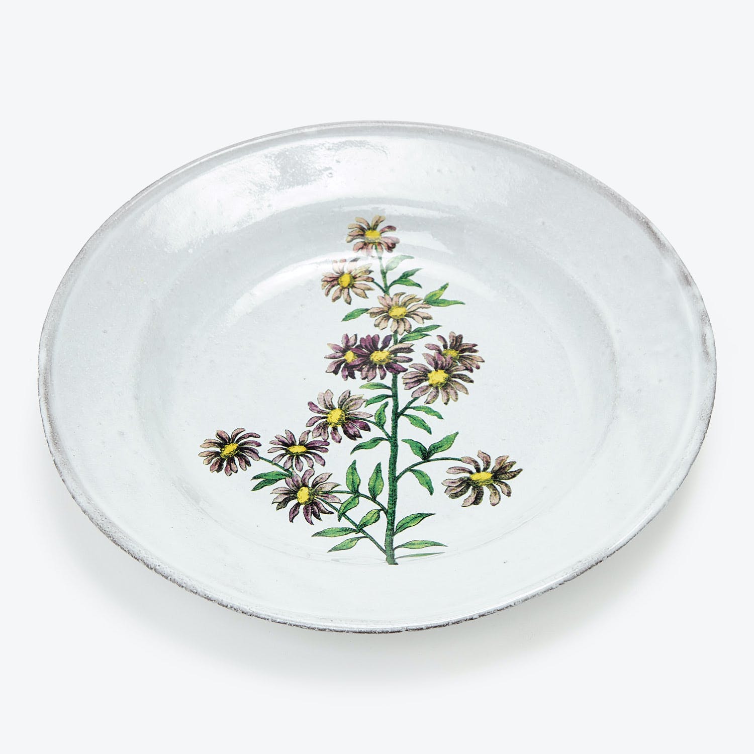 Hand-painted vintage plate with floral design in purple and yellow.