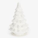 White glittery Christmas tree decoration with layered tiers and sparkles