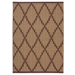 Rectangular rug with symmetrical geometric pattern in neutral colors.
