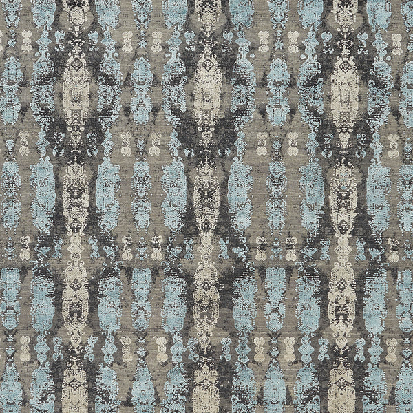 Vintage-inspired patterned fabric with distressed, weathered look in classic hues.