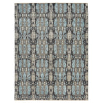 Vintage-inspired rectangular rug with distressed pattern in shades of gray