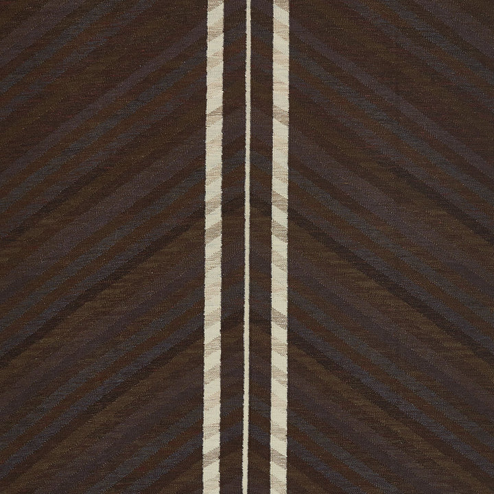 Symmetrical brown striped textile pattern with contrasting white and beige lines.