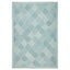 Contemporary diamond-patterned rug in shades of blue creates a calming atmosphere.