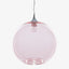 A pink glass Christmas ornament with a silver cap and wire.