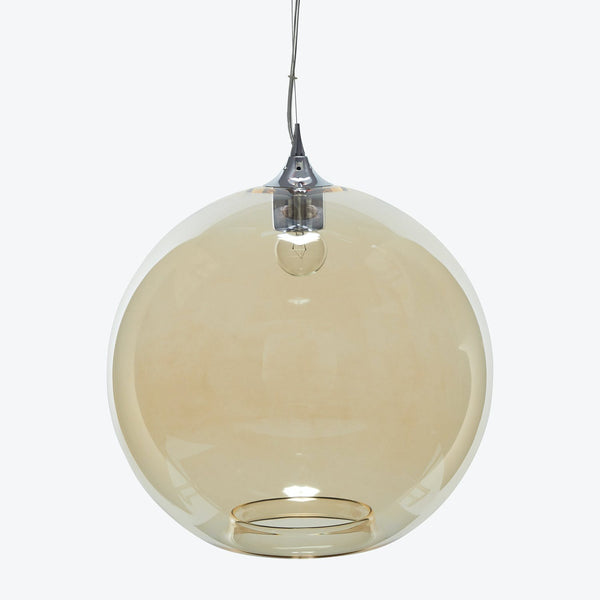 Sleek and minimalist spherical pendant light with a tan tint.
