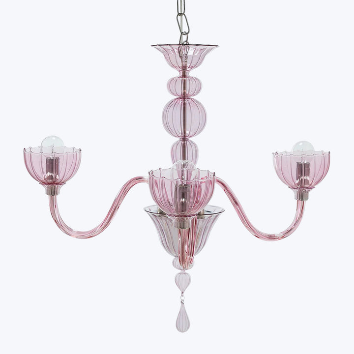 Handblown Glass 3-Light Chandelier-Pink