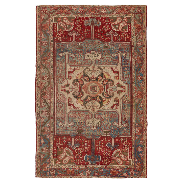 Exquisite Oriental rug showcases intricate patterns and vibrant colors.