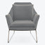 Sleek, modern armchair with gray fabric upholstery and minimalist metal frame.