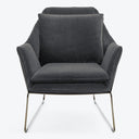 Contemporary armchair with plush upholstery and sleek metallic legs.