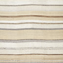 Close-up photograph of a textured rug with varying horizontal stripes.