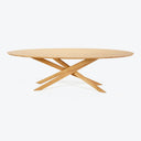 Sleek and minimalist wooden table with X-shaped base, perfect for modern interiors.